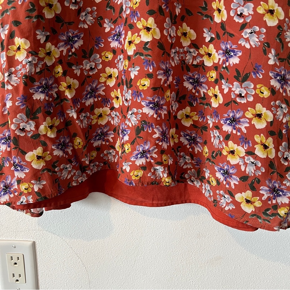 Yumi Kim So Amazing Rust Silk Floral Love Me Tender Dress Long Sleeves Pockets - Picture 7 of 14